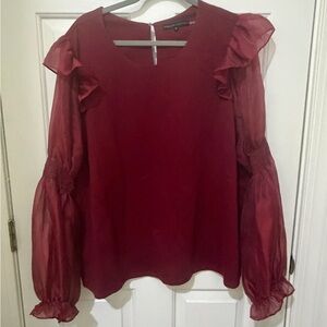 English Factory Deep Red Ruffle Sleeve Blouse